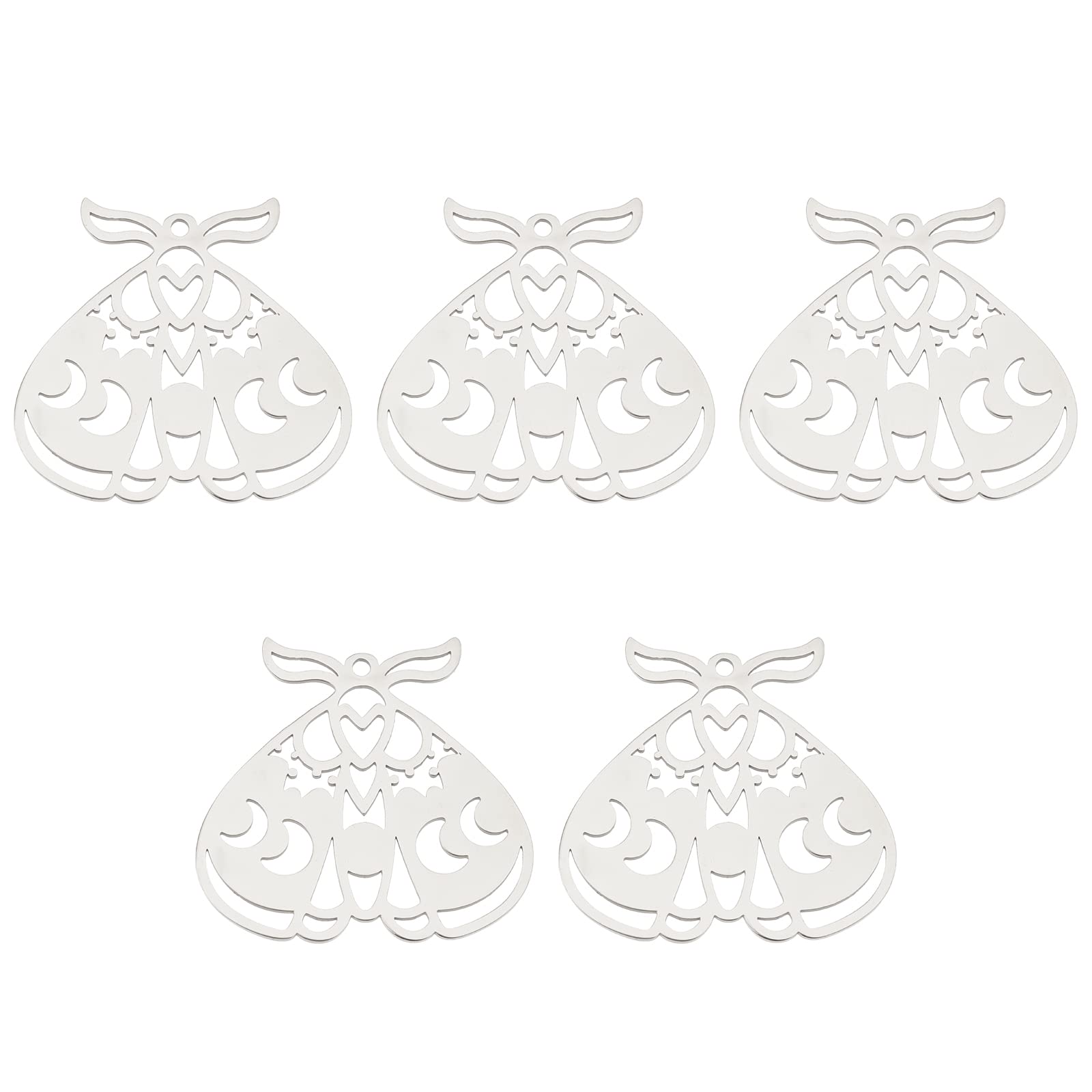 DICOSMETIC 5pcs Moth Pendant Moon Moth Charms Metal Beetle Charm Hollow Hawkmoth Pendant Fly Insect Jewellery Stainless Steel Stamping Blank Pendant for Bracelet Necklace Earrings Making, Hole: 1.5mm