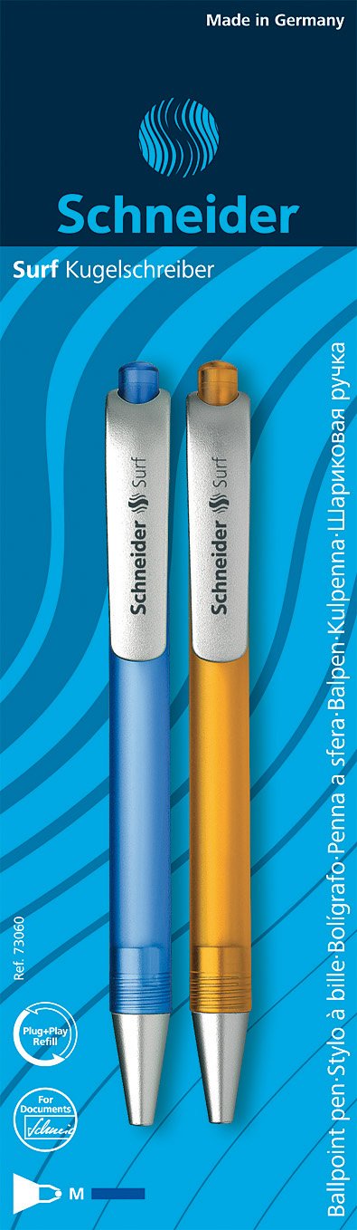 Schneider Ballpoint Pens, Medium, Blue Surf, Blister Card 2 Assorted)