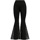 GORGLITTER Women's Plus Size Pants Lace High Waisted Wide Leg Bootcut Bell Bottom Festival Renaissance Rave Flare Pants