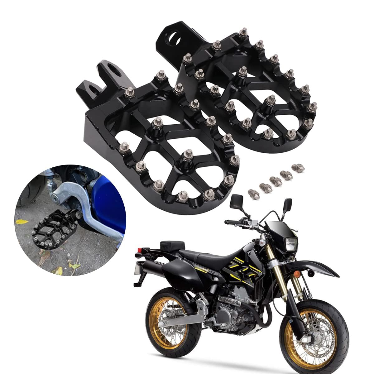 Photo 1 of AnXin Dirt Bike Foot Pegs CNC Footpegs Footrest Foot Pedals Rests for DRZ400 2000-2004 DRZ400E 2000-2007 DRZ400S 2000-2024 DRZ400SM 2005-2024 RM250 1989-2006 RM250Z 2001-2006 RMX250 1989-1996 Black