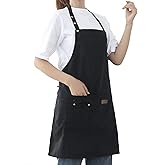 Aprons for Women Men BBQ Chef Cooking Artist Water Drop Resistant Canvas Adjustable Kitchen Apron with Pockets for Unisex Grill Baking Painting Art Stylist Dishwashing Comfortable Aprons (black)