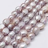 Beadthoven 45pcs/Strand Natural Freshwater Pearl Beads 6-8mm Colorful Irregular Nuggets Pearl Beads Oval Rice Loose Spacers for DIY Necklace Bracelet Jewelry Making Beading Supplies(Sienna)