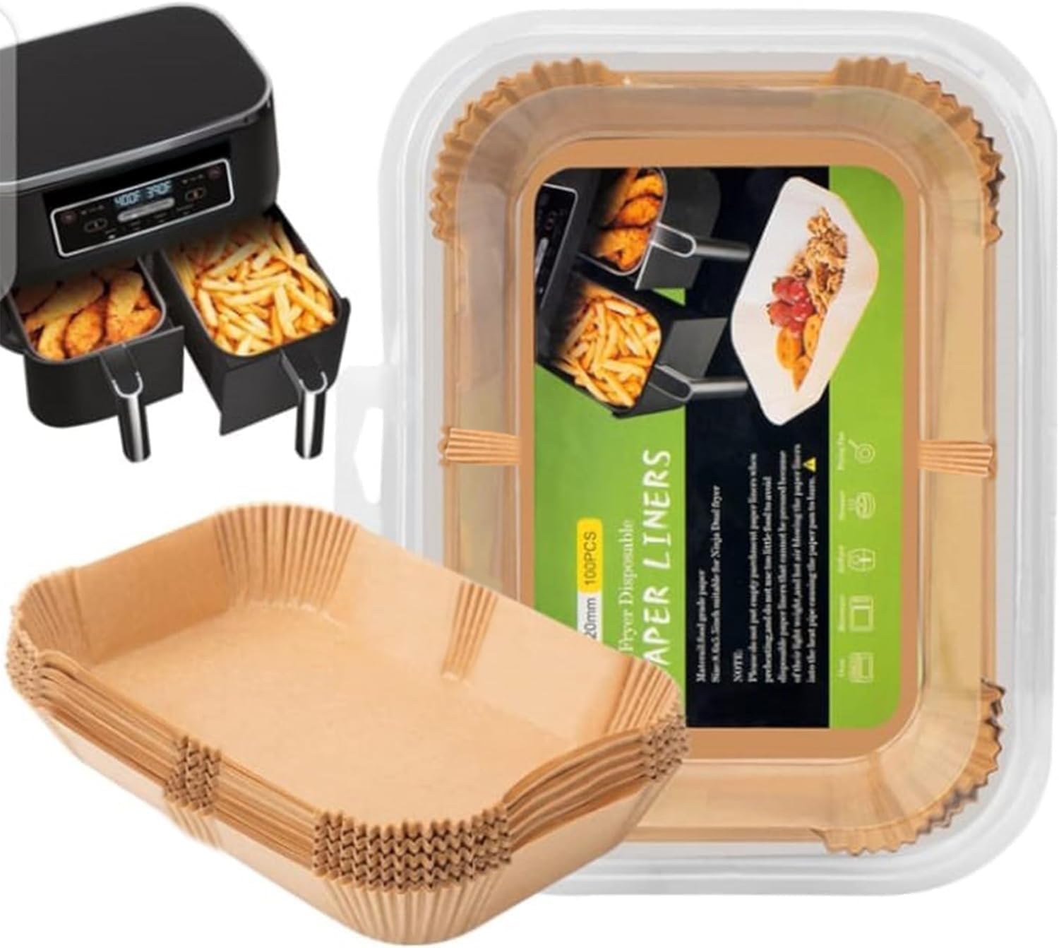 100 Pcs Disposable Liners for Air Fryer, Rectangle, Compatible with Ninja AF300UK AF400UK SL400UK AF500UK, Dual Zone Air Fryer Accessories
