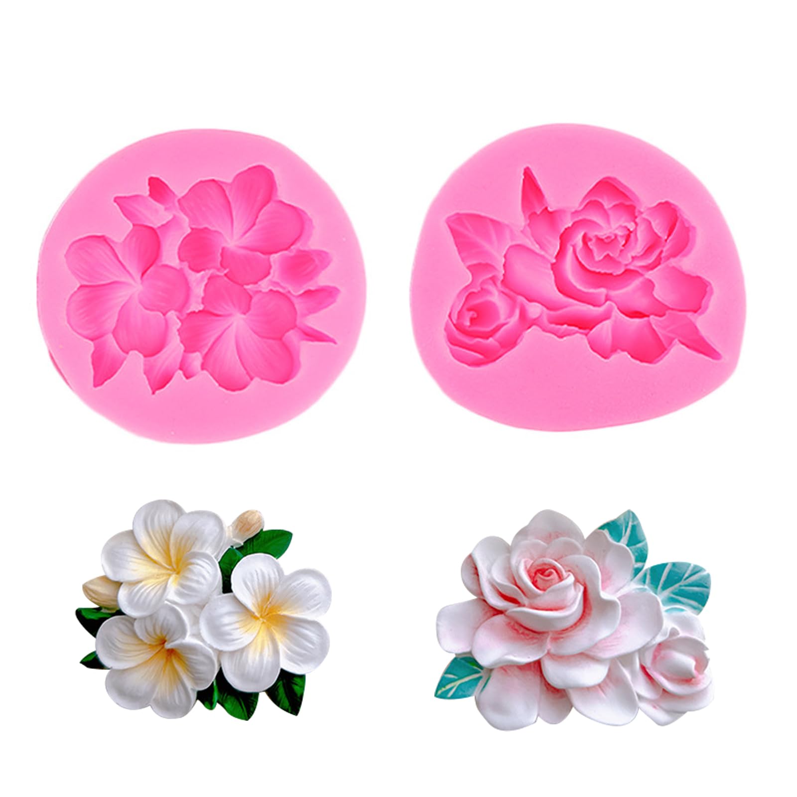 Photo 1 of 2 Pack Flower Fondant Molds Silicone Gardenia Plumeria Rubra Mold for Candy, Chocolate, Baking Tools, Cookies, Paste, Sugar Craft, Marzipan, Butter, Clay, Resin, Plaster, Candle