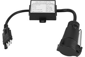 US to EU Trailer Light Converter, 4 Way Flat Connector (US Vehicle) to 7 Way Round Plug (European Trailer) Trailer Light Conv