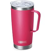 koodee 20 oz Insulated Coffee Mug with Lid and Handle, Stainless Steel Double Wall Vacuum Camping Mug Travel Coffee Tumbler (Pink Red)