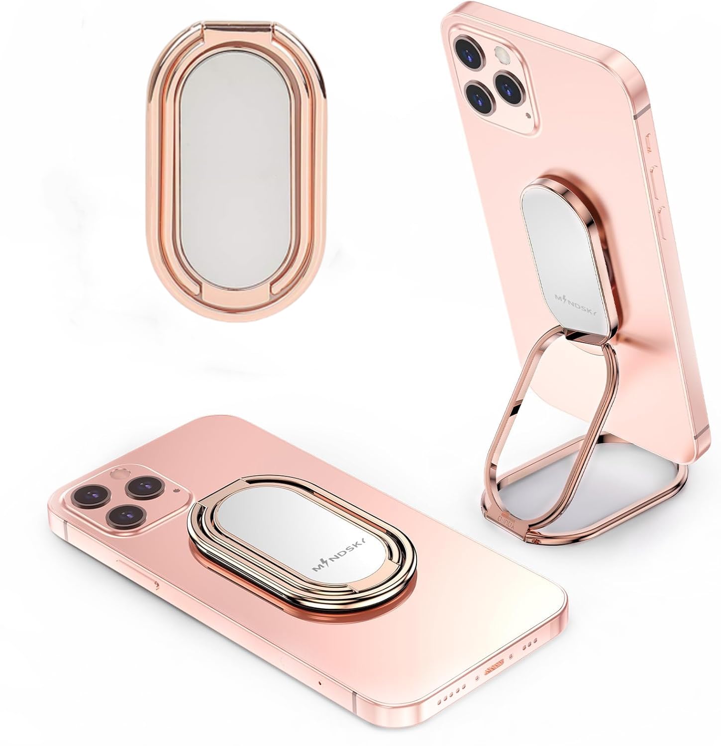 MINDSKY Phone Ring Holder Finger Kickstand 360°Rotation Ultra-Thin Cell Phone Back Grip Foldable Cellphone Stand Compatible with iPhone iPad Smartphones Tablets (with Universal Magnetic Car Mount)