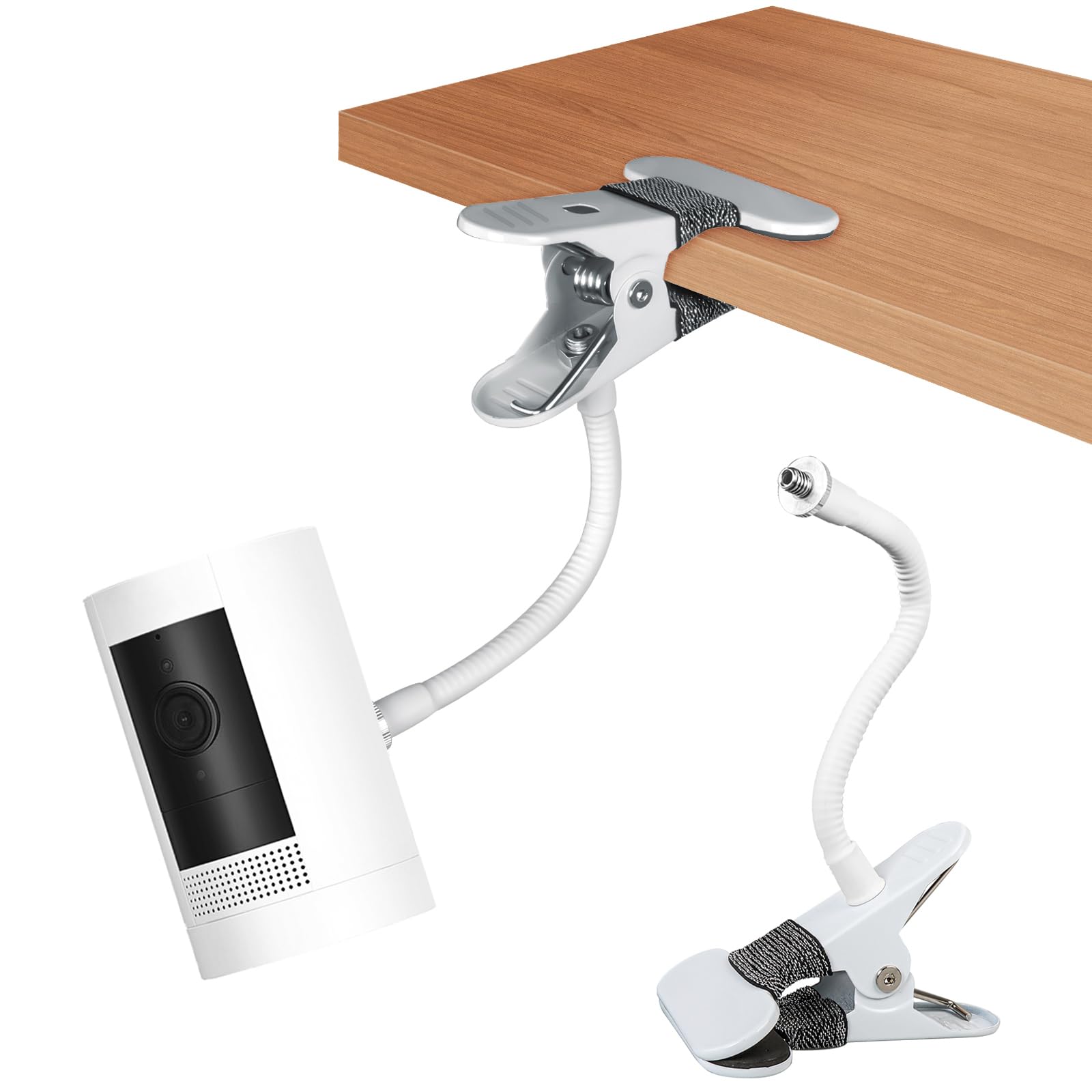 BECEMURU Clamp Mount for Ring Outdoor Camera(Stick Up Cam), Screwless Flexible Gutter Mount for Ring Spotlight Cam, Arlo/EufyCam Camera, with Standard 1/4 Screw No Drill Mounting Bracket (White)