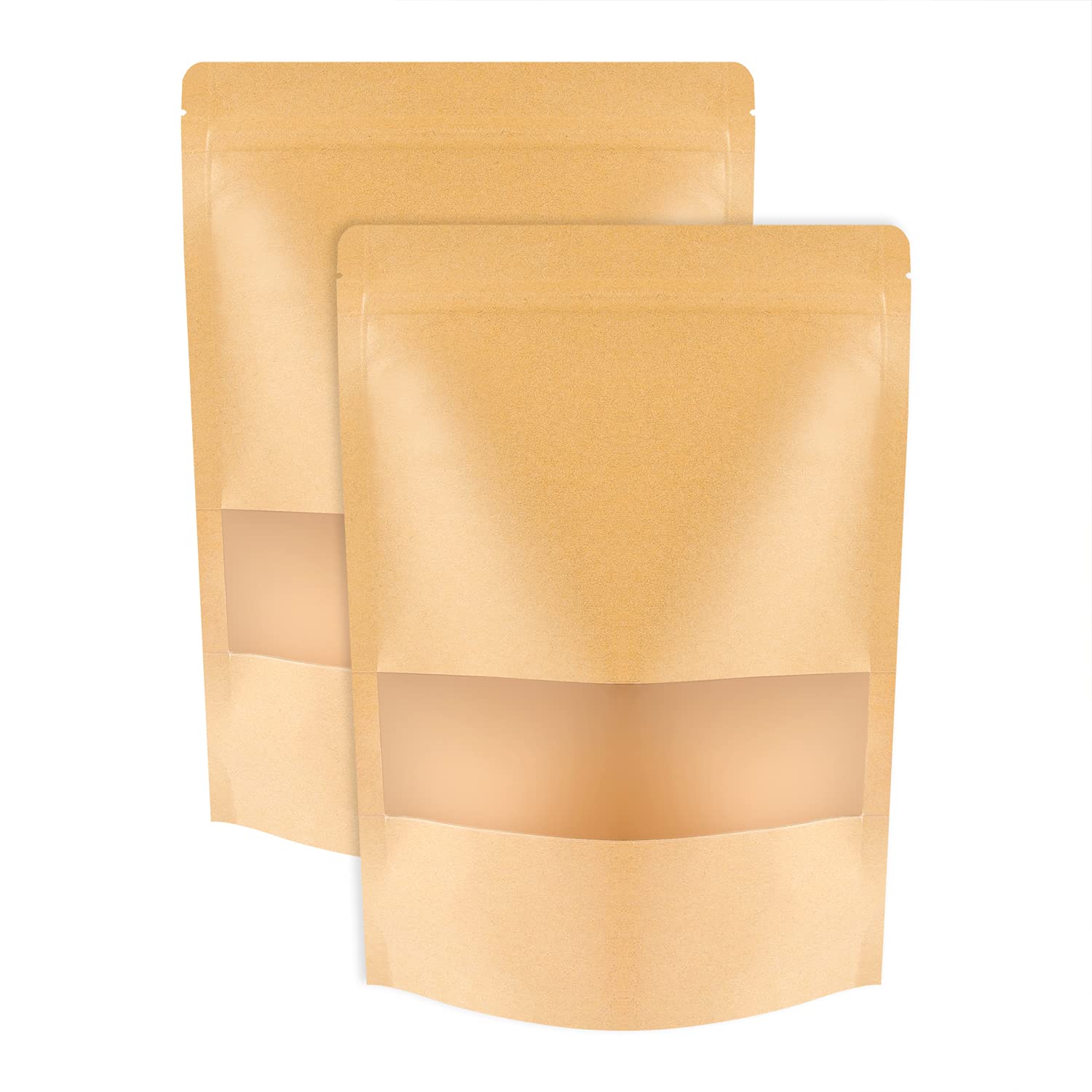Photo 1 of 100 Pcs Kraft Stand Up Pouches 5.5 x 7.9 Inch Resealable Zip Lock Food Storage Bags with Matte Window for Packaging