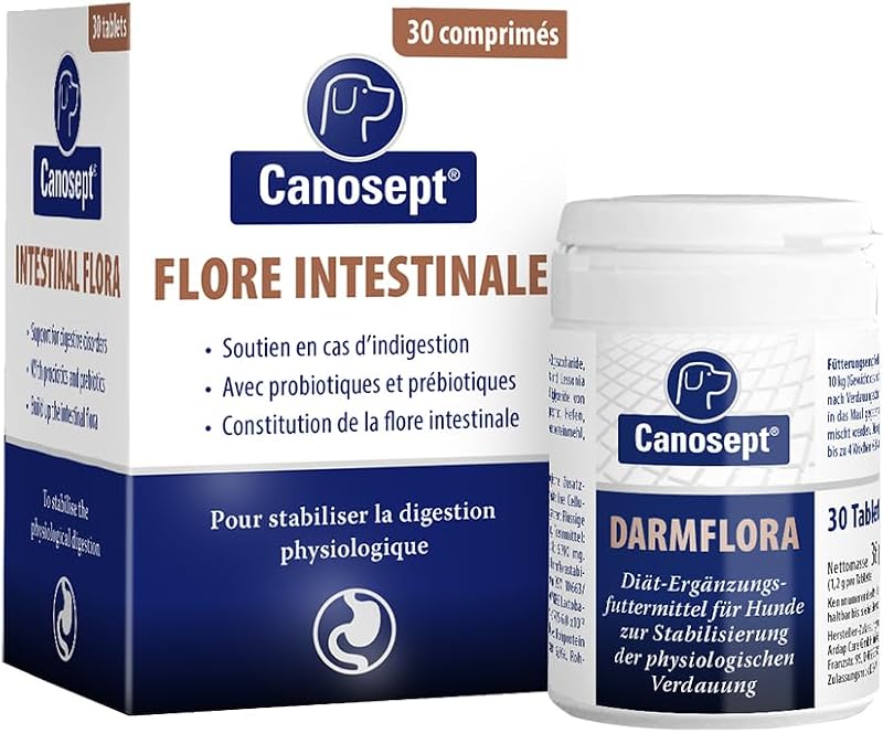 Flore Intestinale Chien - Prébiotiques et Probiotiques Chien - pour stabiliser la Digestion physiologique - Renforcer la Flore intestinale du Chien - 30 comprimés