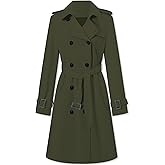 Betusline Women's Double Breasted Waterproof Trench Coat Classic Lapel Overcoat with Belt