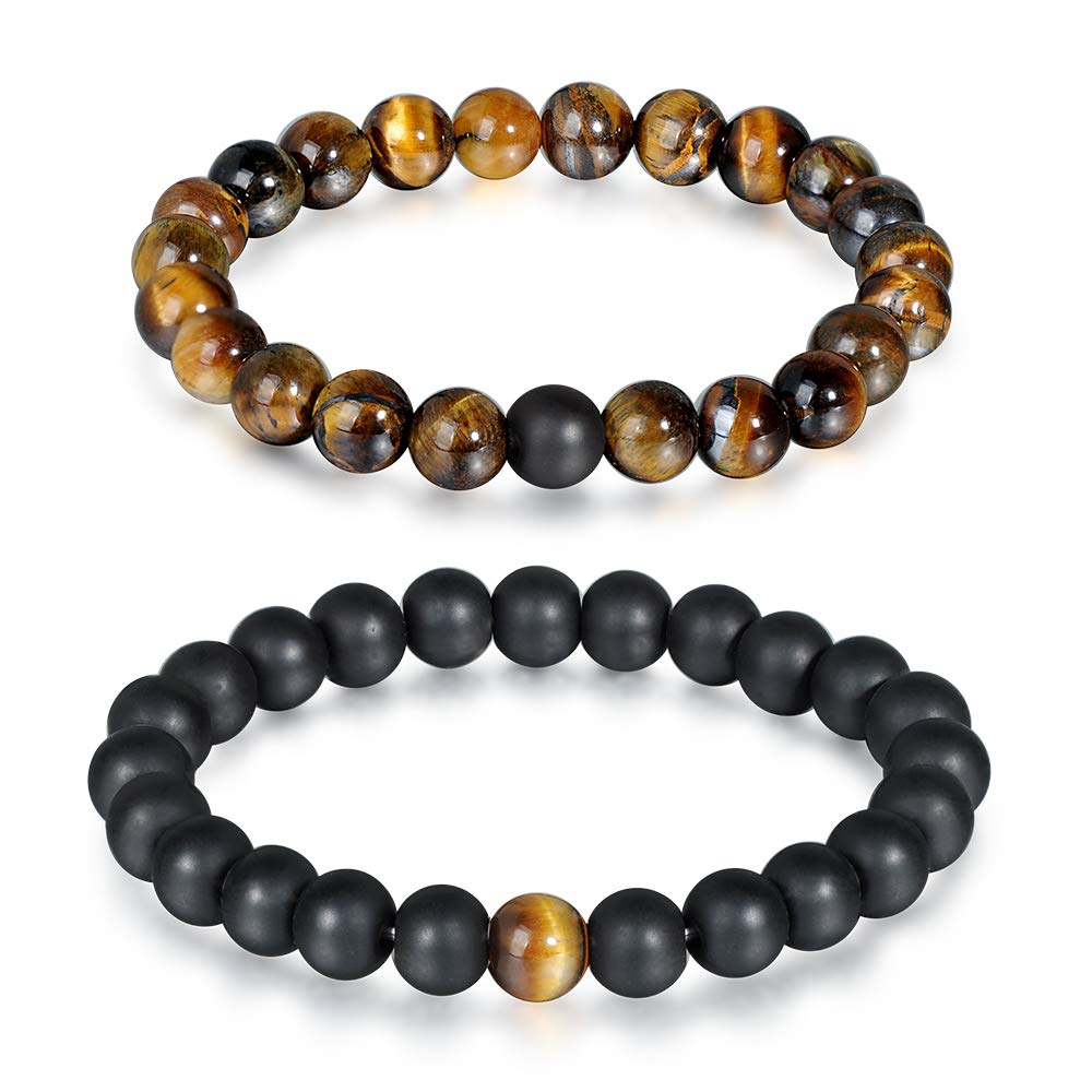 MicVivien Distance Bracelets for Couple His and Hers Stretch Bead Bracelet Set