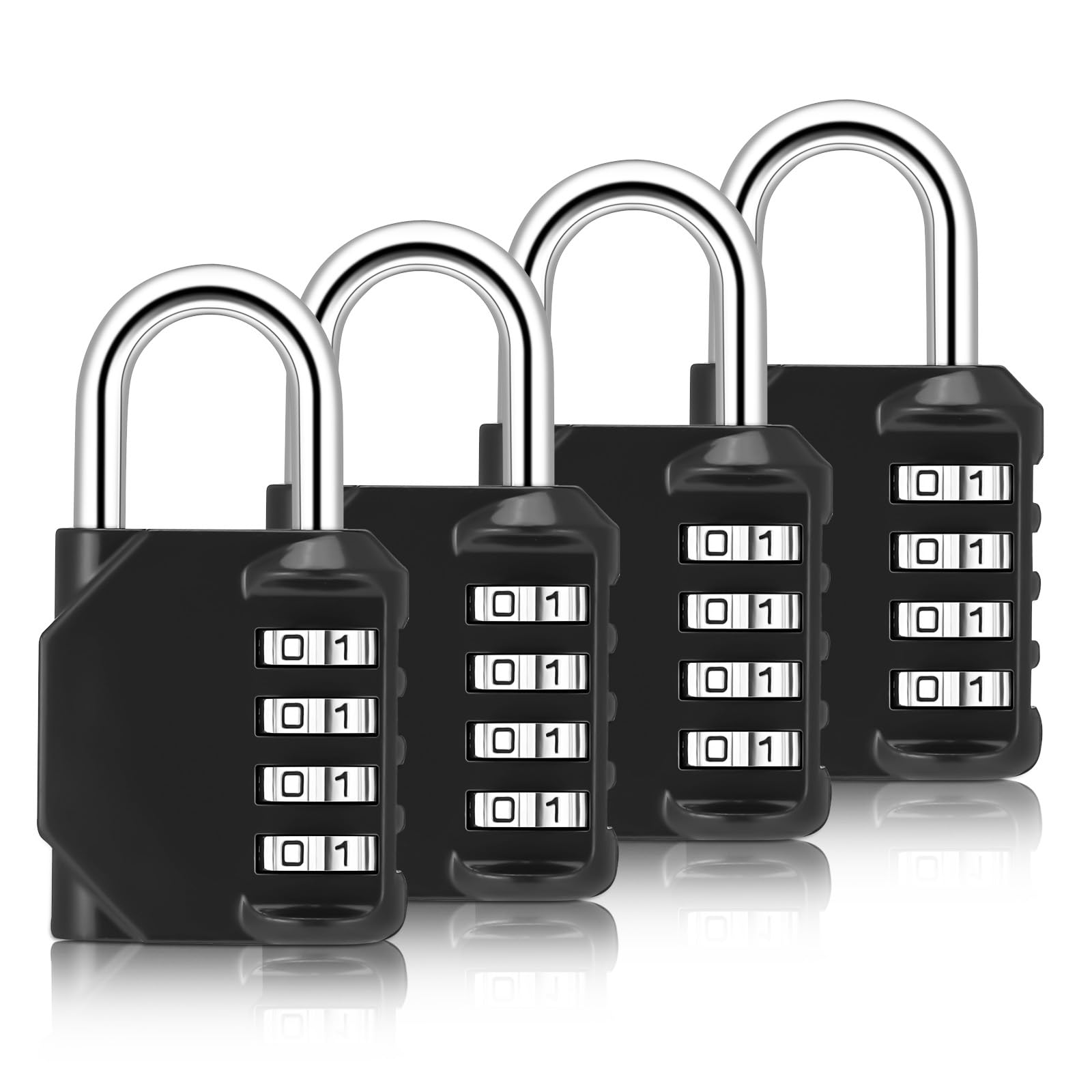4Pcs Combination Padlock, Heavy Duty Metal Padlock for Gym Locker, Padlocks with Code, Gym Padlock, Locker Padlocks, Waterproof Combination Lock for Locker Outdoor Gate Shed (B, Black)