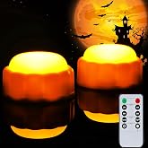 Homemory Halloween Bright LED Pumpkin Lights with Remote Control and Timers, Jack O&rsquo; Lantern Lights Battery Operated for Halloween, Fall Decorations, Orange, Outdoor, Set of 2