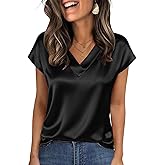 Nfsion Tops for Women Silk Satin Cap Short Sleeve Blouse V Neck Shirts Business Casual Outfits