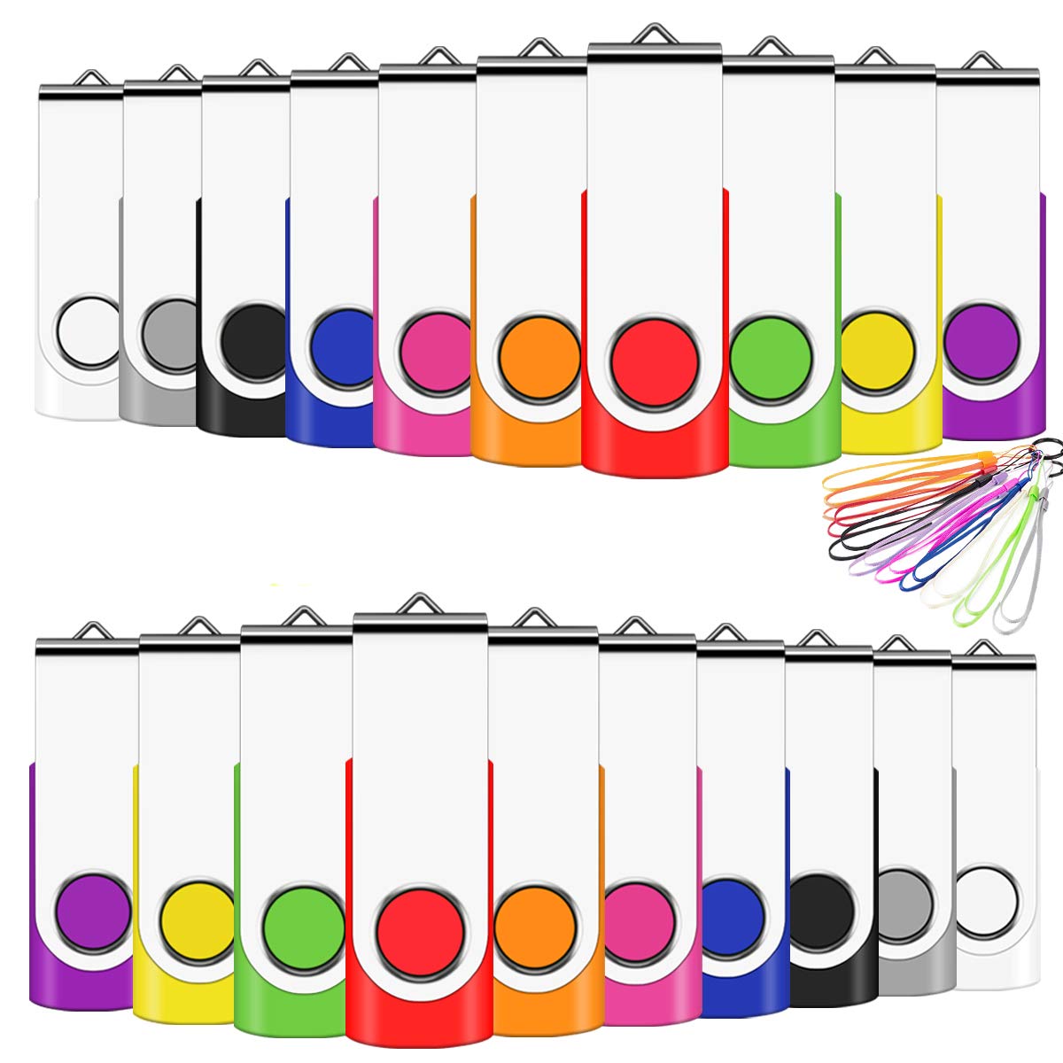 EASTBULL 16GB USB Memory Stick 20 Pack Bulk USB2.0 Flash Drive External Storage Sticks for Business School Wedding (Mixed Color With Lanyard)