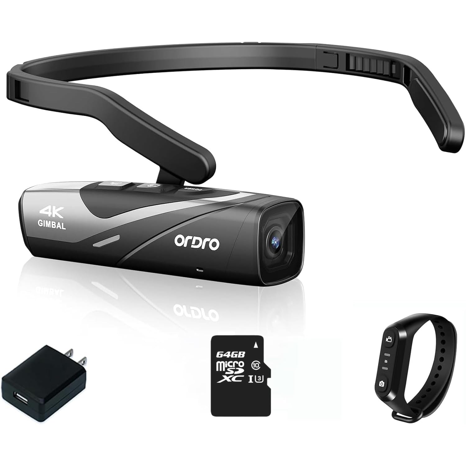ORDRO EP8 4K Head-Mounted Video Camera, Ultra HD 4K 60FPS Camcorder Vlog Hands Free Wearable Camera, 2-Axis Gimbal Stabilizer, Wi-Fi APP, Auto Focus with Remote Control, 64G Card