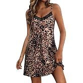 Marvmys Women Cotton Nightgown Sexy Lace Sleepwear Sleeveless Chemise Soft Lingerie for Women with Pockets S-3XL