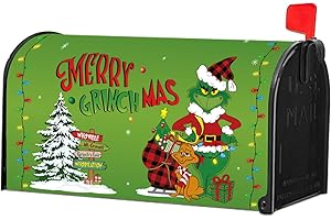 BWFY Christmas Mailbox Cover,Christmas Welcome Mailbox Cover Magnetic Standard 21" x 18", Green Xmas Max Dog Decorative Post Letter Box Decoration Wrap Winter Decor for Garden Yard