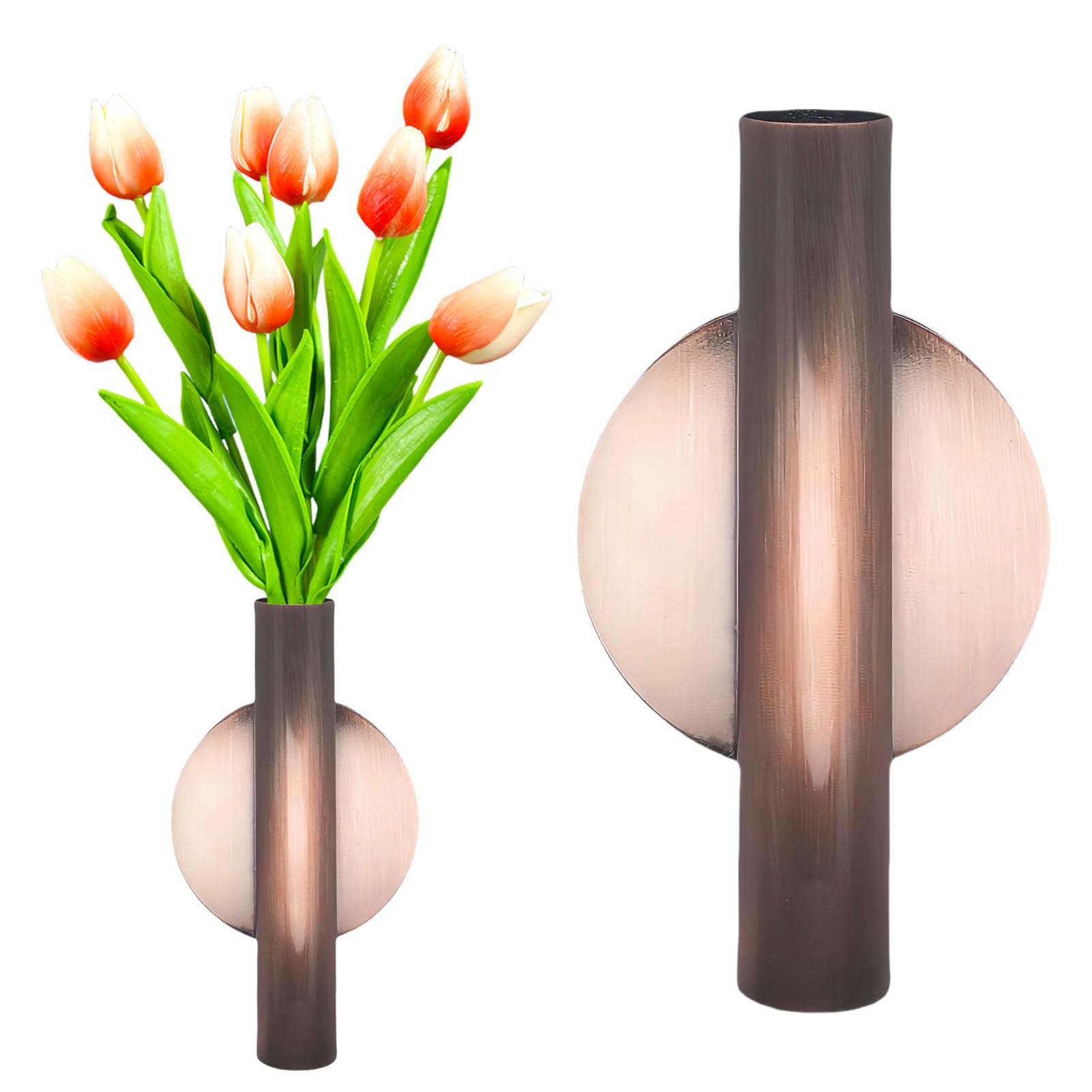 Photo 1 of Gold Wall Decor, Plant Wall Vase Metal Tube Decoration Holder Used to Display Dried Flowers, Fake Flowers, Also Suitable for Gravestone Memorial Decoration (1 Pcs Red Bronze)