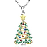 Iringnier Christmas Necklace Silver Christmas Tree Pendant Necklaces for Women Sterling Silver Womens Dainty Xmas Holiday Jewelry Gifts