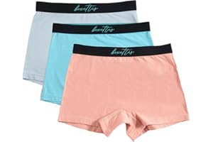 BOXETTES Girls' Boxer Briefs. 3-pack sampler Cotton, Modal and Nylon Mesh. Sensory-friendly. Full-coverage. Super soft. Tagless.