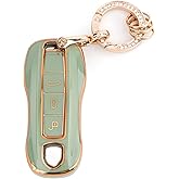 CISUI Soft and Durable TPU key shell, Car Key Fob Cover with Keychain Compatible for Porsche Panamera, Cayenne, Macan, 918(Green)