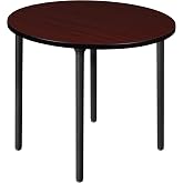 Romig Kee 42 in. Medium Round Breakroom Table- Mahogany Top, Black Folding Legs