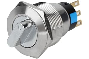AGATIGE 19mm Rotary Switch, 3 Pin and 2 Level Knob Switch Changeover Selector Waterproof IP67 Anti Vandal Metal Stainless Steel Latching Selector Rotary Switch