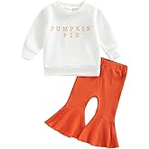 Madjtlqy Baby Girl Bell Bottoms Halloween Clothes Set Letters Pumpkin Printed Long Sleeve Sweashirt Tops + Flared Pants