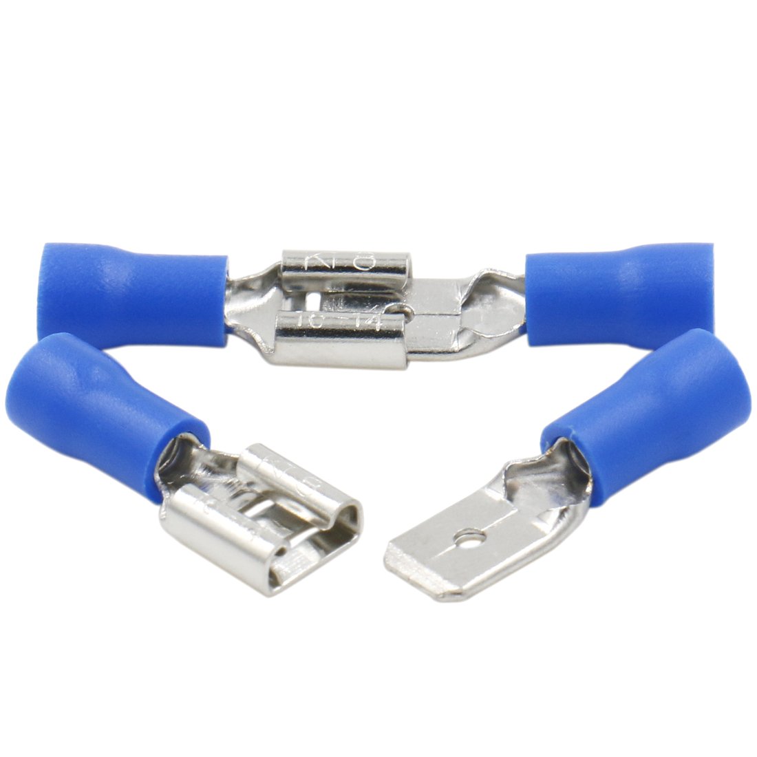 Heschen Male/Female Quick Disconnects Vinyl insulated, ‎FDD+MDD2-250, 6.3 x 0.8 mm Cable Terminal, for 1.5-2.5mm² (16-14 AWG), Blue, 100Pack