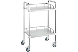 VEVOR Lab Rolling Cart, 2-Shelf Stainless Steel Rolling Cart, Lab Serving Cart with Swivel Casters, Dental Utility Cart for C