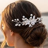 Unsutuo Bridal Flower Hair Comb Crystal Pearl Headpieces Silver Rhinestone Hair Accessories for Women and Girls