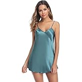 Litherday Women's Satin Nightgown Silk Slip Sleepwear Sexy V Neck Negligee Lingerie Short Nightwear