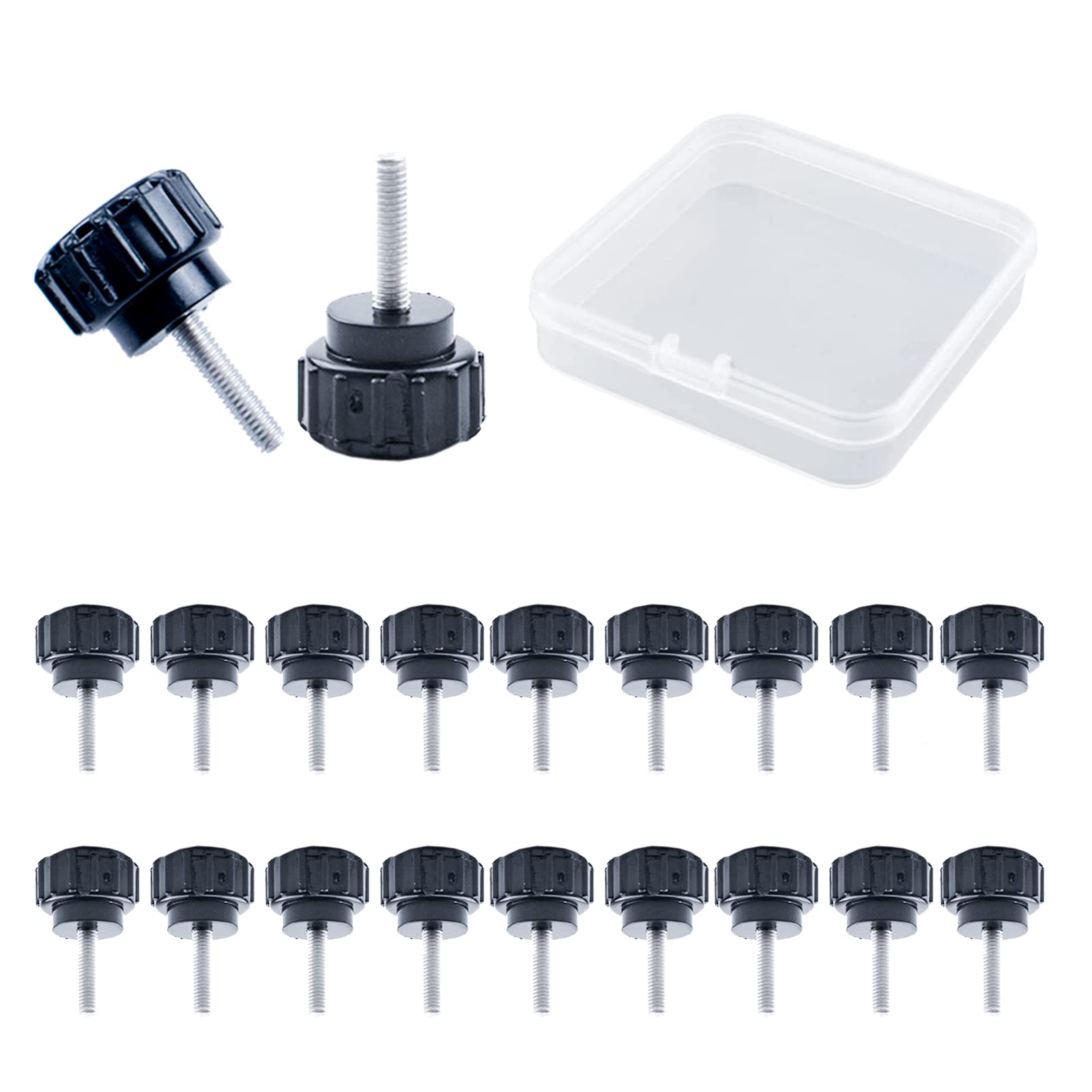 MOROBOR Knurled Thumbscrew Screw, 20pcs M3 x 12 mm Carbon Steel Threaded Knurled Thumbscrew Grip Knobs Thumb Screw for Machinery Latche with Storage Case — image 1