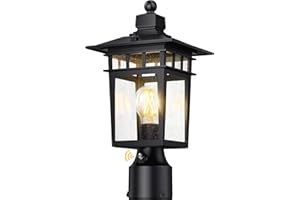 APOTO Dusk to Dawn Outdoor Post Lights,Black Waterproof Lamp Post Light Fixture, Aluminum Lamp Posts Outdoor Lighting Pole Lantern for Outside Yard Patio Pathway Garden Deck, Hard Wired,1-Pack