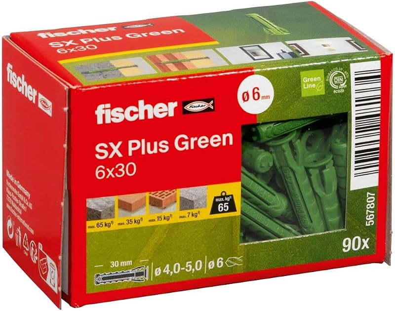 fischer SX Plus Green Expansion Dowel 6 x 30 Box of 90 Sustainable