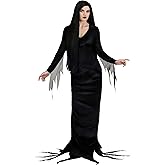 Fun Costumes Women's 1960s Morticia Addams Costume – Long Black Dress with Fringe Sleeves