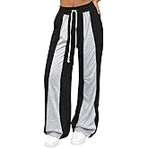 AWASIR Women's Tall Wide Leg Sweatpants Color Block Drawstring Loose Baggy Sweat Pants
