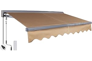 ADVANING Classic Series 16'X10' Electric Retractable Awning, 100% Acrylic UV+ Sun Shade Canopy, Canvas Umber (Solid), EA1610-A208H
