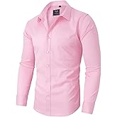 Alimens & Gentle Men's Dress Shirts Long Sleeve Wrinkle-Free Stretch Shirts Solid Formal Button Down Shirt with Pocket
