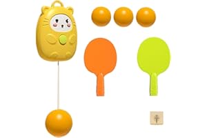 MYLEUS Table Tennis Self-Training,Suspended Table Tennis Trainer Portable Set, Suspended PingPong Trainer Indoor Table Tennis Self-Training Set Parent-Child Interaction Toy Double Sparring Hand-Eye(Yellow)