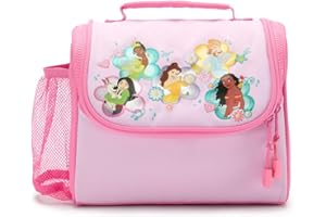 Disney Store Official Princess Insulated Lunch Box - Tiana, Mulan, Belle, Cinderella & Moana Lunch Bag for Kids with Double Zip Pull, Embroidered Details, Screen Art, Mesh Pocket, ID Label