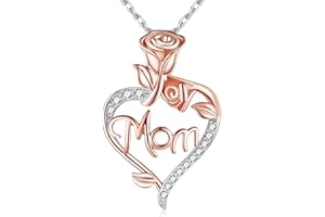 DESIMTION Mothers Day Gifts for Mom Sterling Silver Heart Rose Necklaces for Women,Birthday Jewelry Gifts for Her Girlfriend Wife Mom