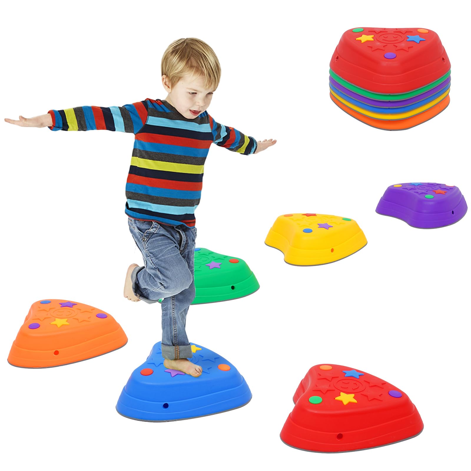 Balance Stepping Stones for Kids 6pcs Non-Slip Stackable Balance Blocks Toy Obstacle Course Indoor Outdoor Toddlers Sensory Play Equipment Toys Promotes Balance Coordination Gift for Boys Girls