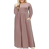 Nemidor Plus Size Maxi Dress for Curvy Women Fall Casual Loose Long Sleeve Dresses with Pocket 14-26
