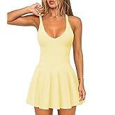 Hragc Women's Sexy V Neck Pleated Flowy Tennis Dress for Women Athletic Golf Workout Summer Mini Dresses with Shorts Pockets