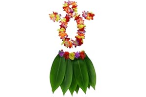 AniiKiss Hula Grass Skirt Hawaiian Leaf Skirt with Large Dense Flower for for Luau Party Hawaii Dress