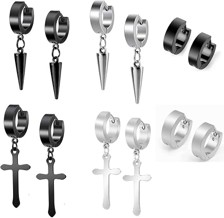 6 Paar Edelstahl Ohrstecker – Fake Plug Ohrringe In 3-8 Mm, Unisex, Schwarzes Design