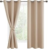 DWCN Beige Blackout Curtains 2 Panels 46x72 Grommet Tiebacks Thermal